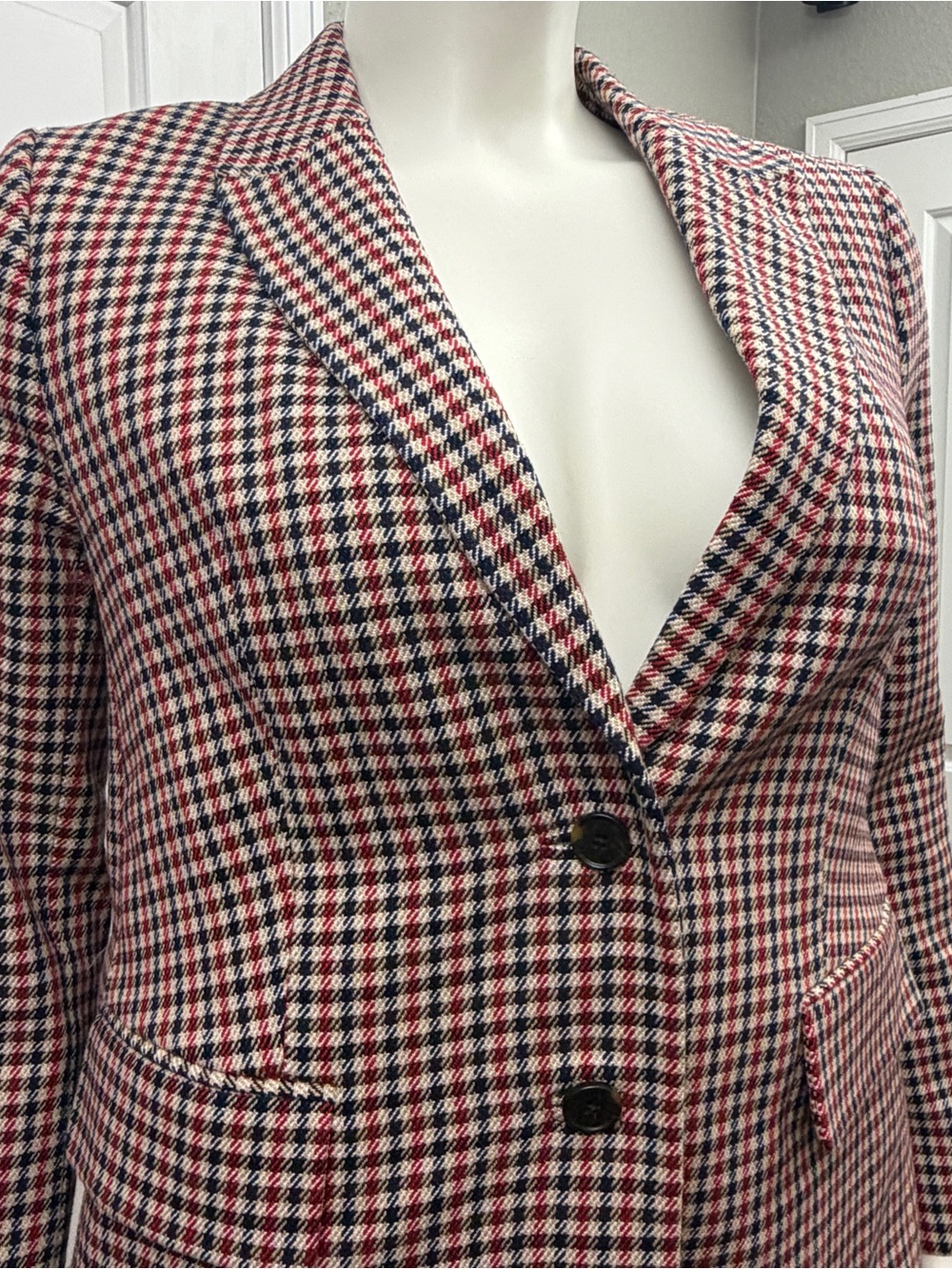 Womens Red & Navy Houndstooth Lantifico Italy Blazer & Pants Suit Set - 12